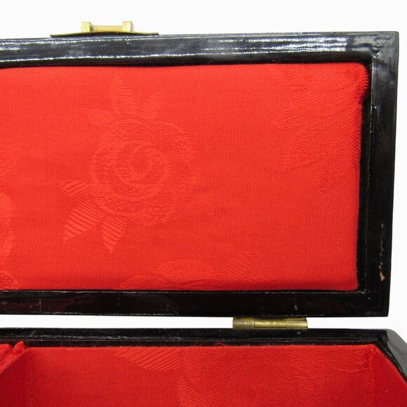 Vintage Oriental Lacquered Wooden JEWELRY BOX 3D Cork Pagoda with Birds - Picture 8 of 13